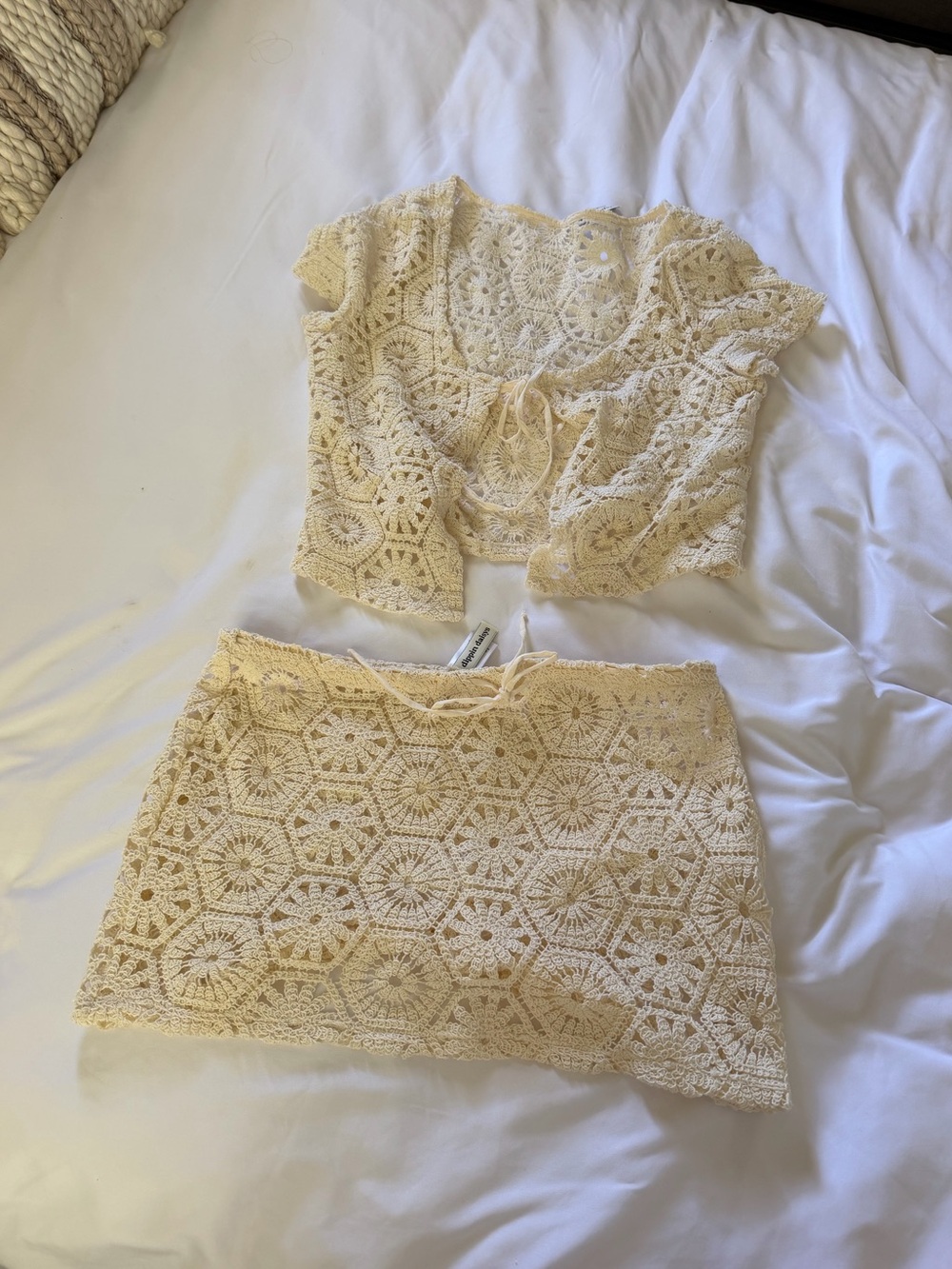 Dippin' Daisy's Cream Crochet Two-Piece Swim Coverup Set